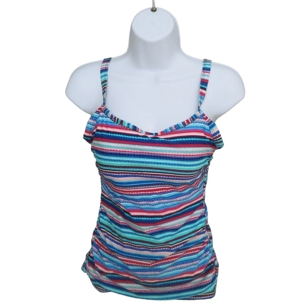 Krista Swim Tankini Top Multi Colored Stripes Medium